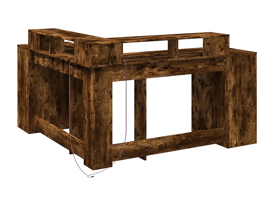 Bureau et lumières LED chêne fumé 152x152x91cm bois ingénierie