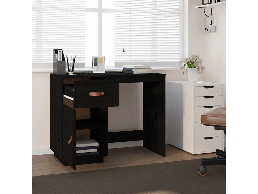 Bureau Noir 95x50x75 cm Bois massif de pin