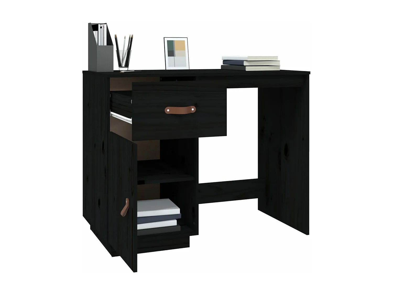 Bureau Noir 95x50x75 cm Bois massif de pin
