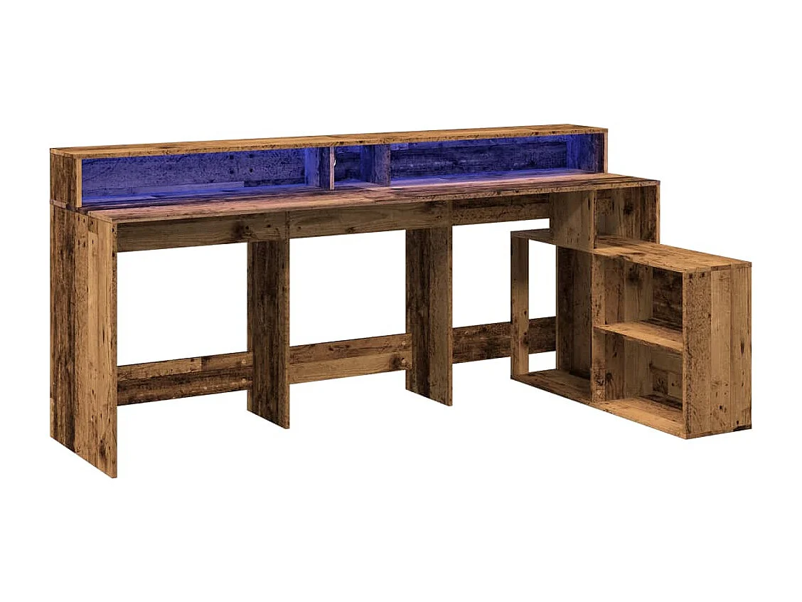 Bureau avec lumières LED vieux bois bois d'ingénierie