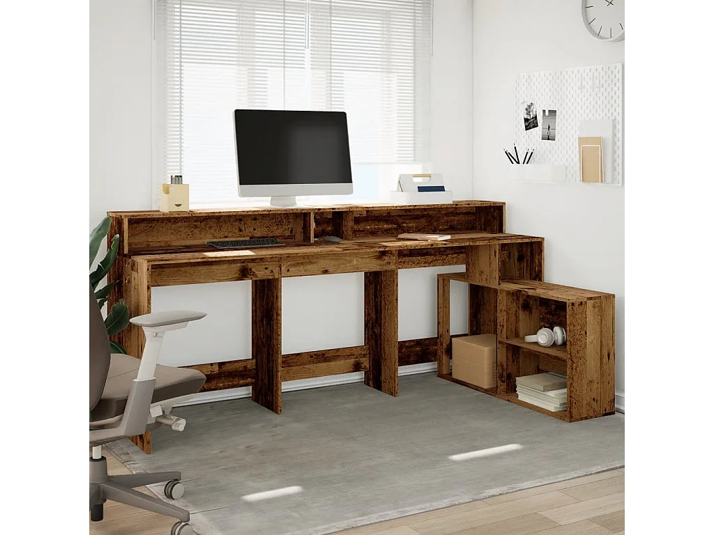 Bureau avec lumières LED vieux bois bois d'ingénierie