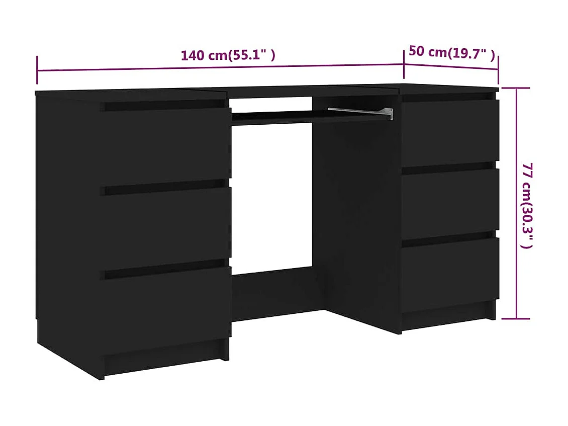 Bureau noir 140x50x77 cm Bois d'ingénierie