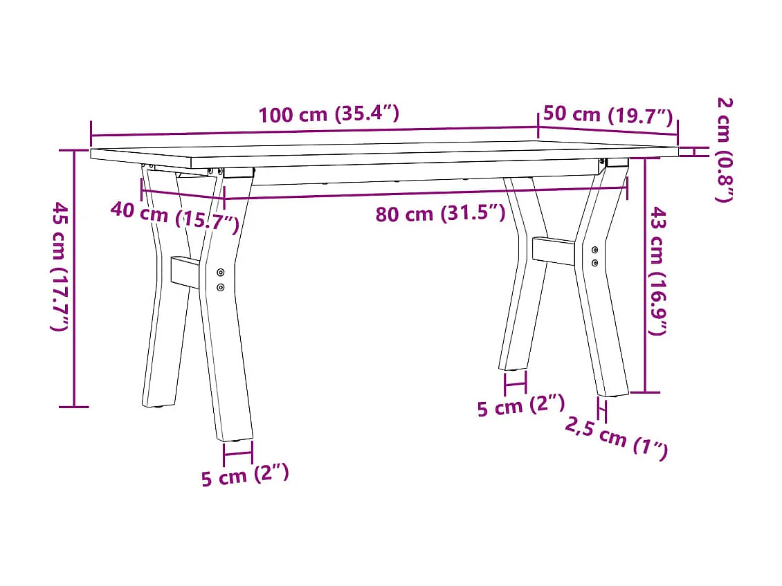 Couchtisch Y-Gestell 100x50x45 cm Massivholz Kiefer & Gusseisen