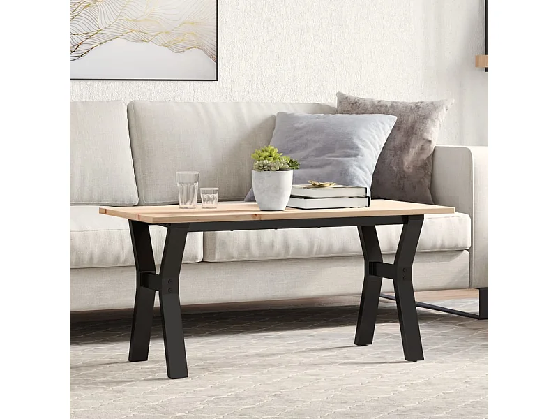 Table basse cadre en Y 100x50x45 cm bois de pin massif et acier