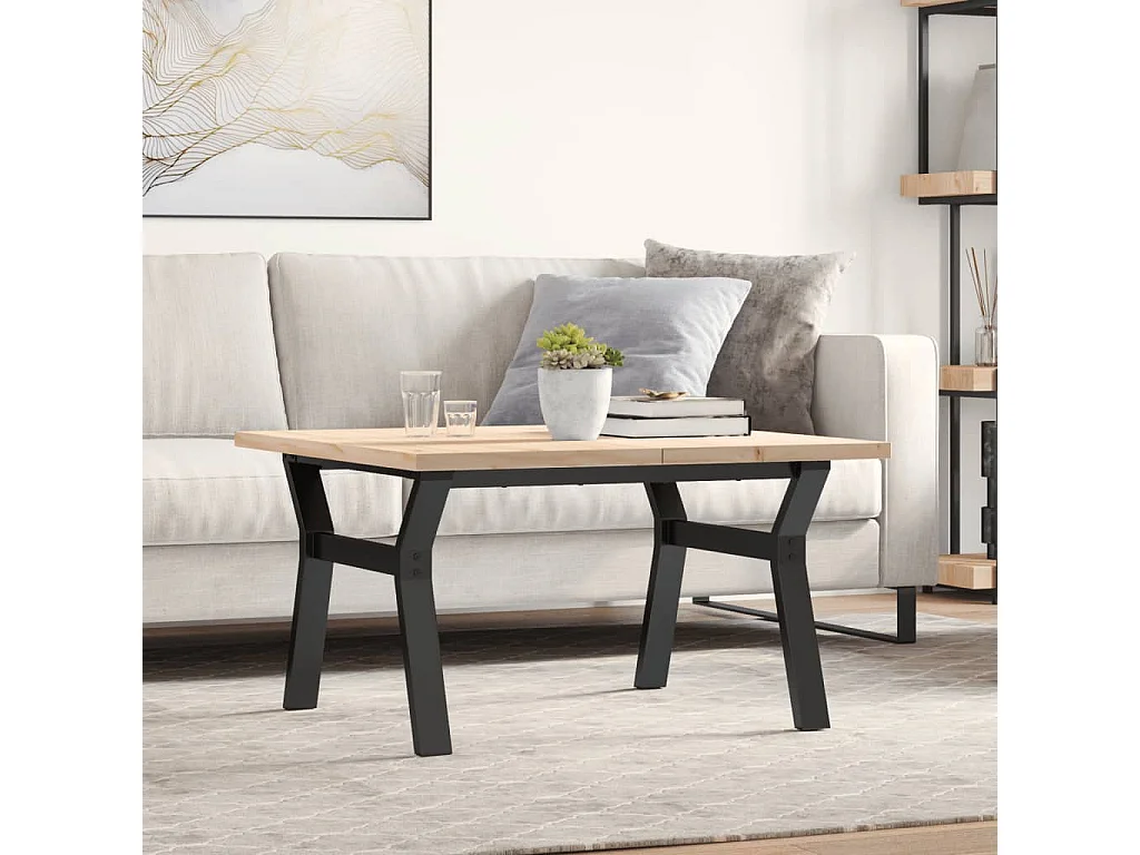 Table basse cadre en Y 80x80x45,5cm bois de pin massif et acier