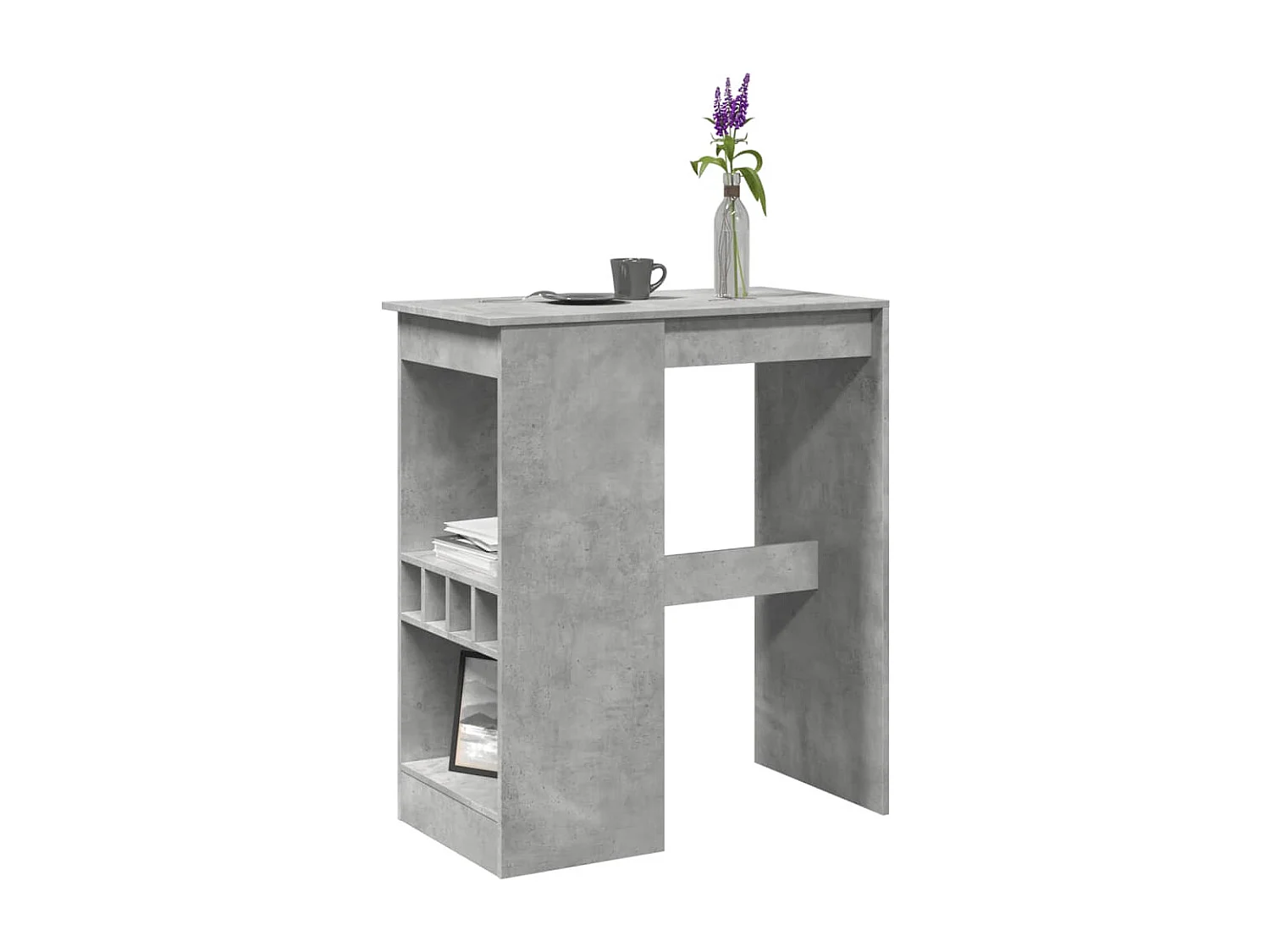 Table de bar avec étagères gris béton bois d'ingénierie