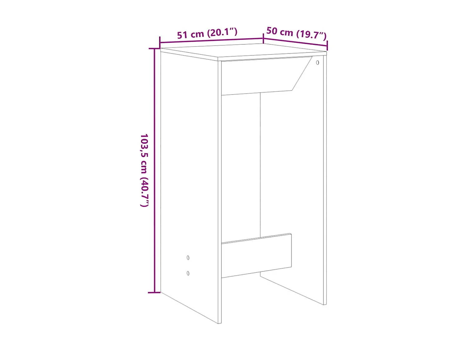 Bartisch Schwarz 51x50x103,5 cm Holzwerkstoff