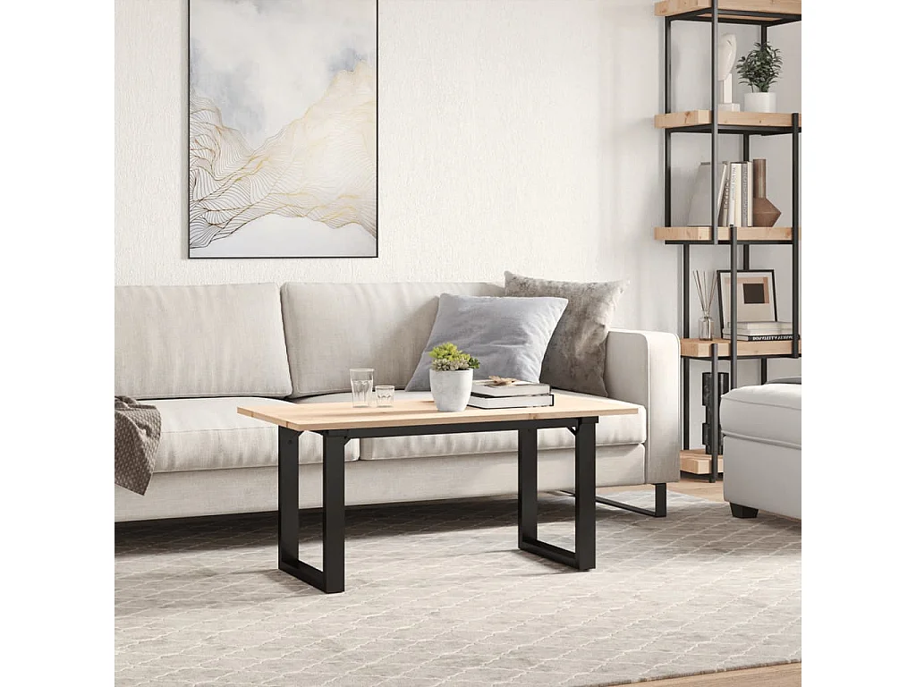 Mesa de centro estrutura em O 90x40x45 cm pinho e ferro fundido