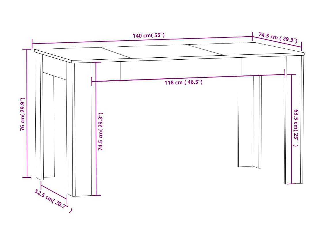 Tavolo da Pranzo Bianco 140x74,5x76 cm in Legno Multistrato