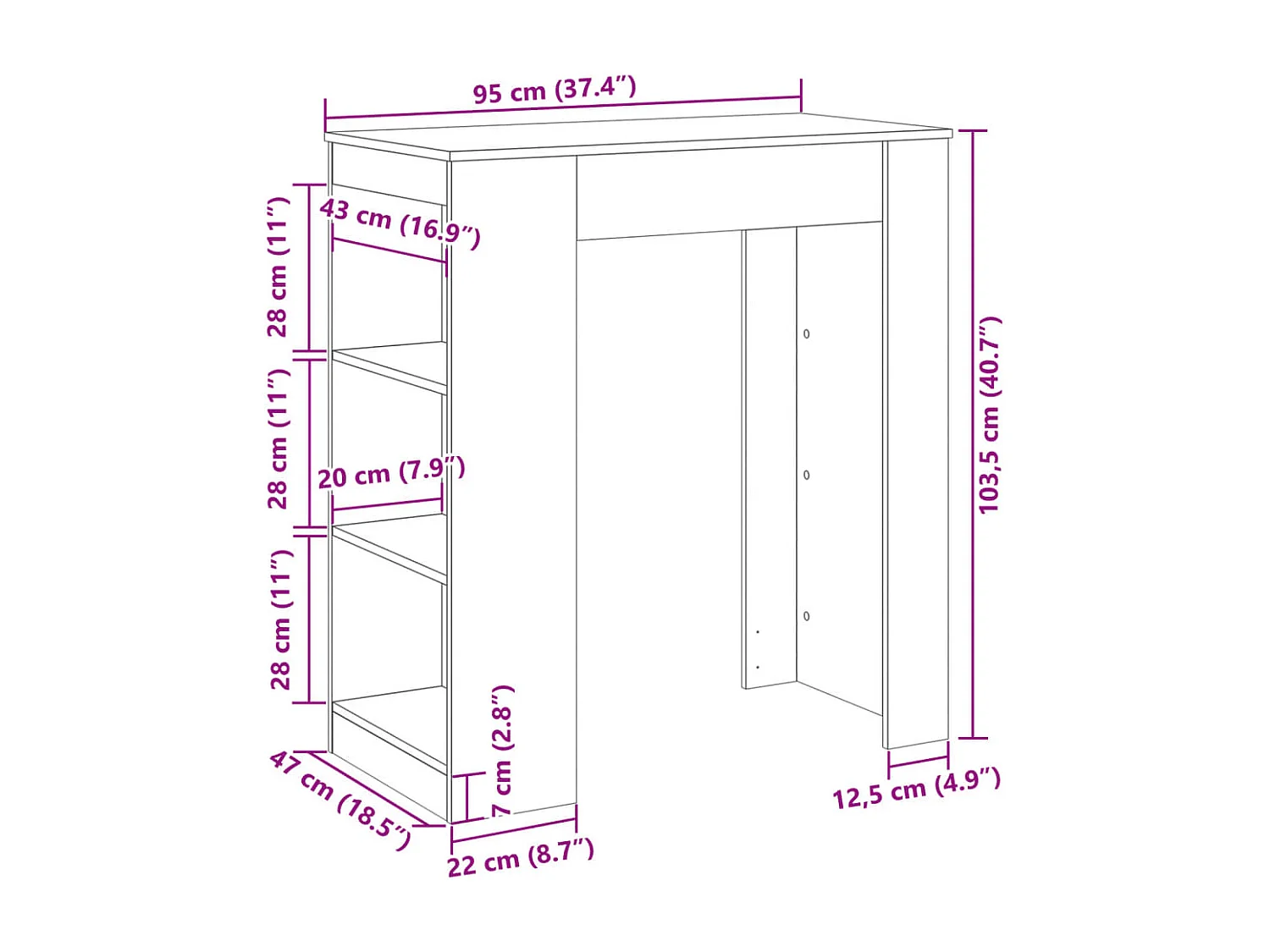 Bartisch mit Regal Weiß 95x47x103,5 cm Holzwerkstoff