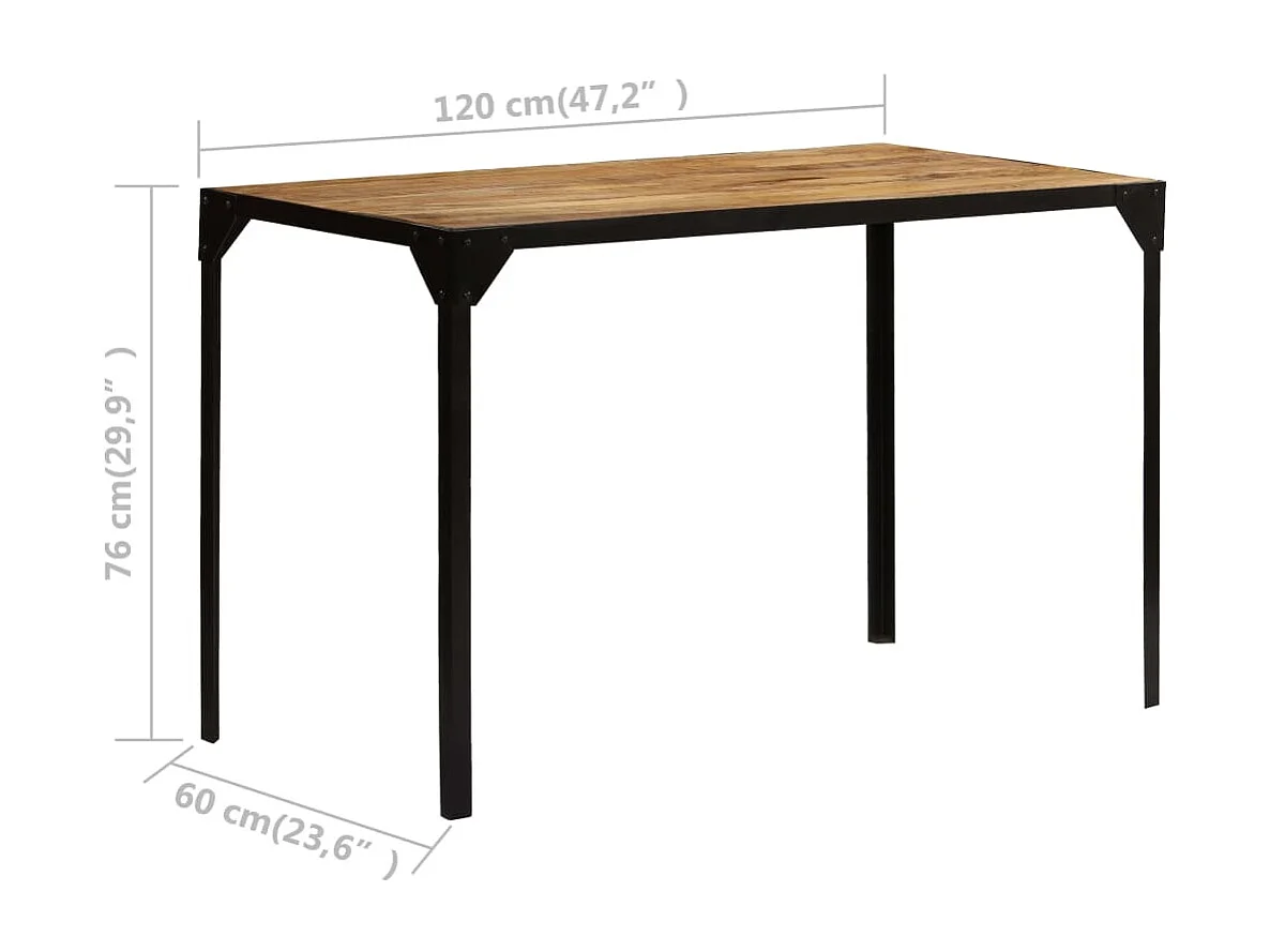 Table à manger Bois de manguier brut massif et Acier 120 cm