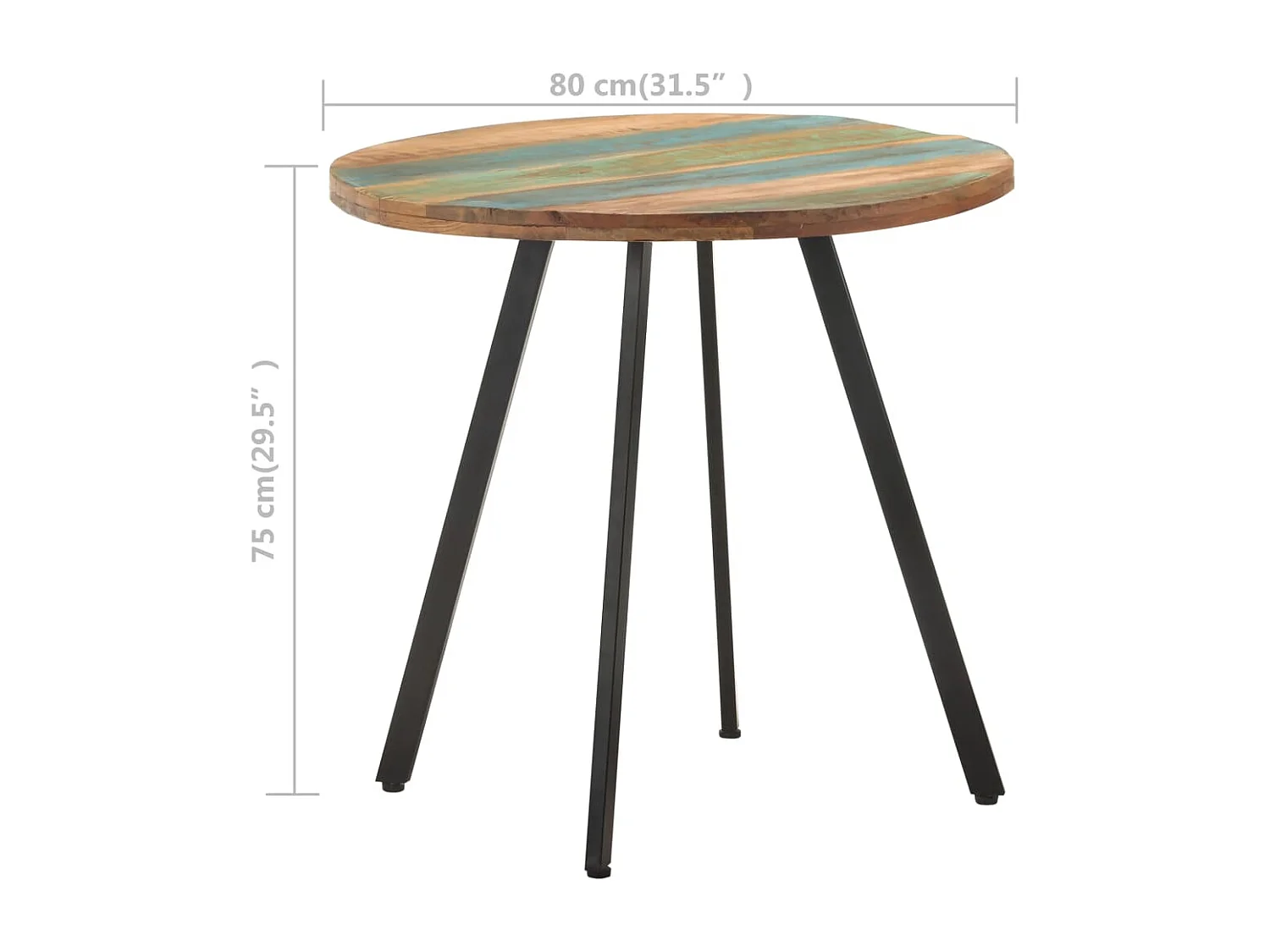 Tavolo da Pranzo 80 cm in Legno Massello di Recupero