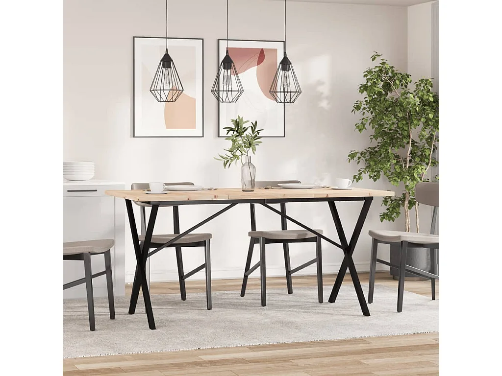 Table à manger cadre en X 160x80x75,5 cm bois pin massif acier