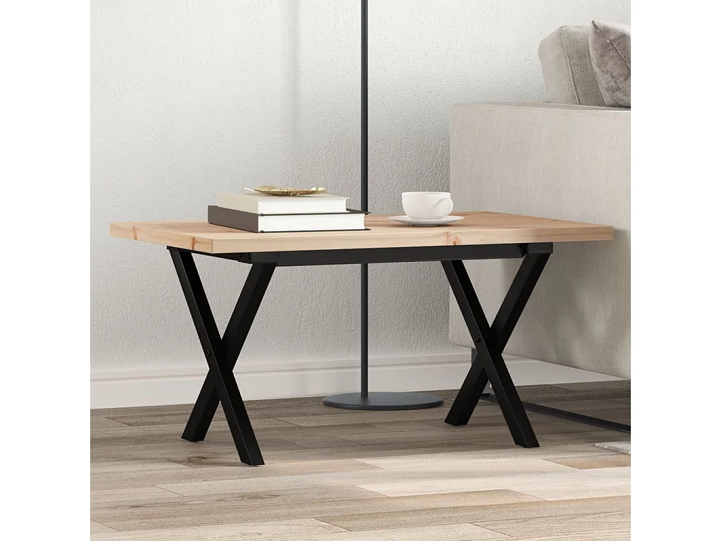 Table basse cadre en X 80x50x40,5cm bois de pin massif et acier
