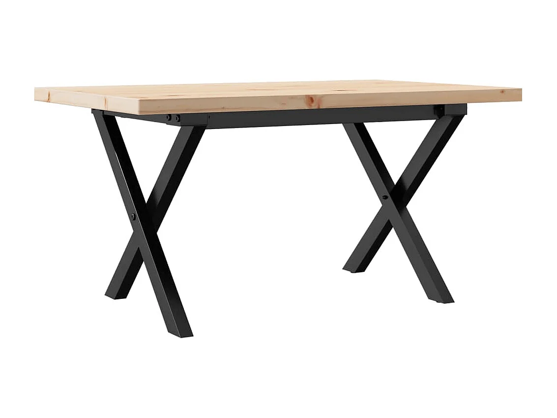 Table basse cadre en X 80x50x40,5cm bois de pin massif et acier