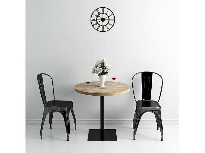 Table De Bistro Ronde En MDF Et Acier - Style Café Français, Diamètre 80 Cm, Hauteur 75 Cm | Pour Cuisine, Bar, Intérieur