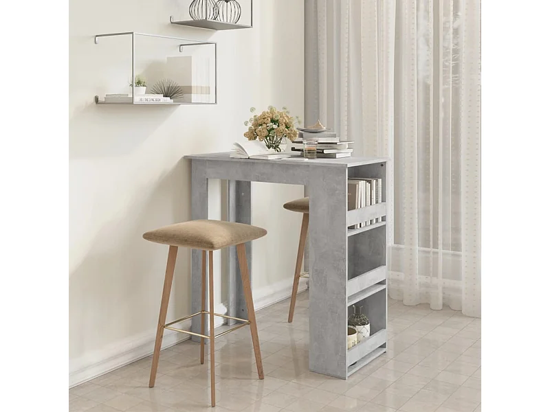 Table de bar à étagère de rangement Gris béton 102x50x103,5 cm