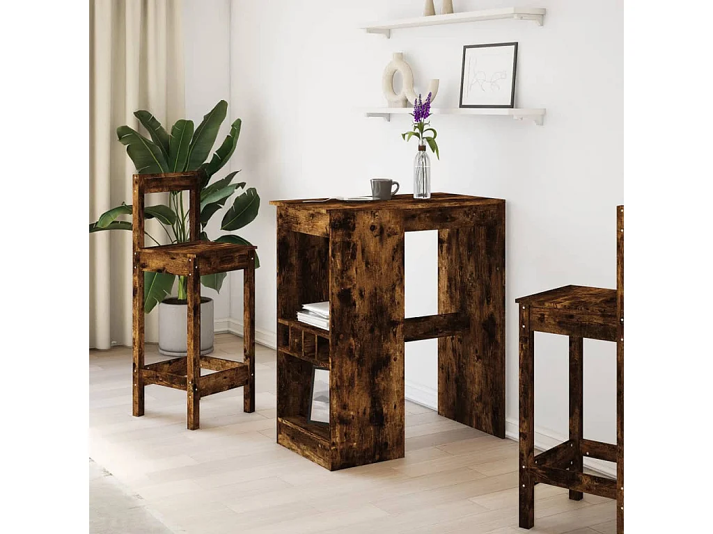 Table de bar avec étagères chêne fumé bois d'ingénierie