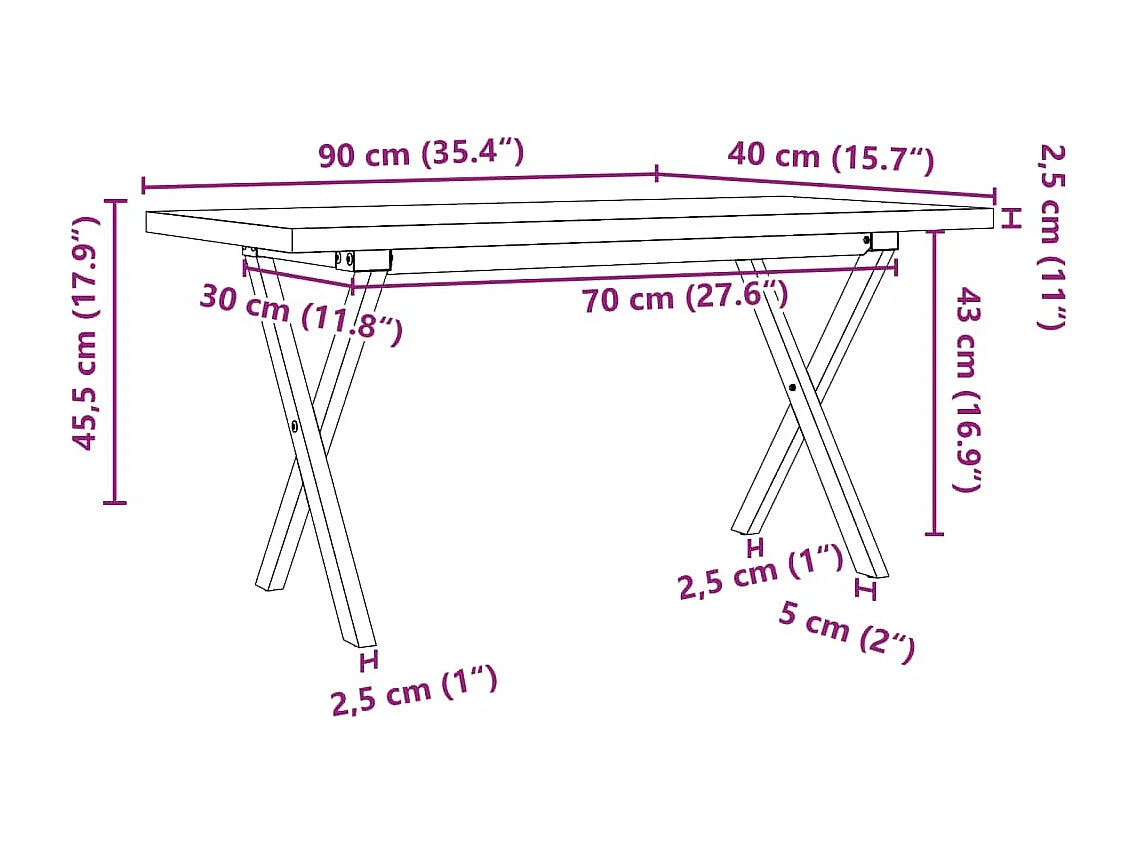 Tavolino Salotto Telaio a X 90x40x45,5 cm Legno Pino e Acciaio