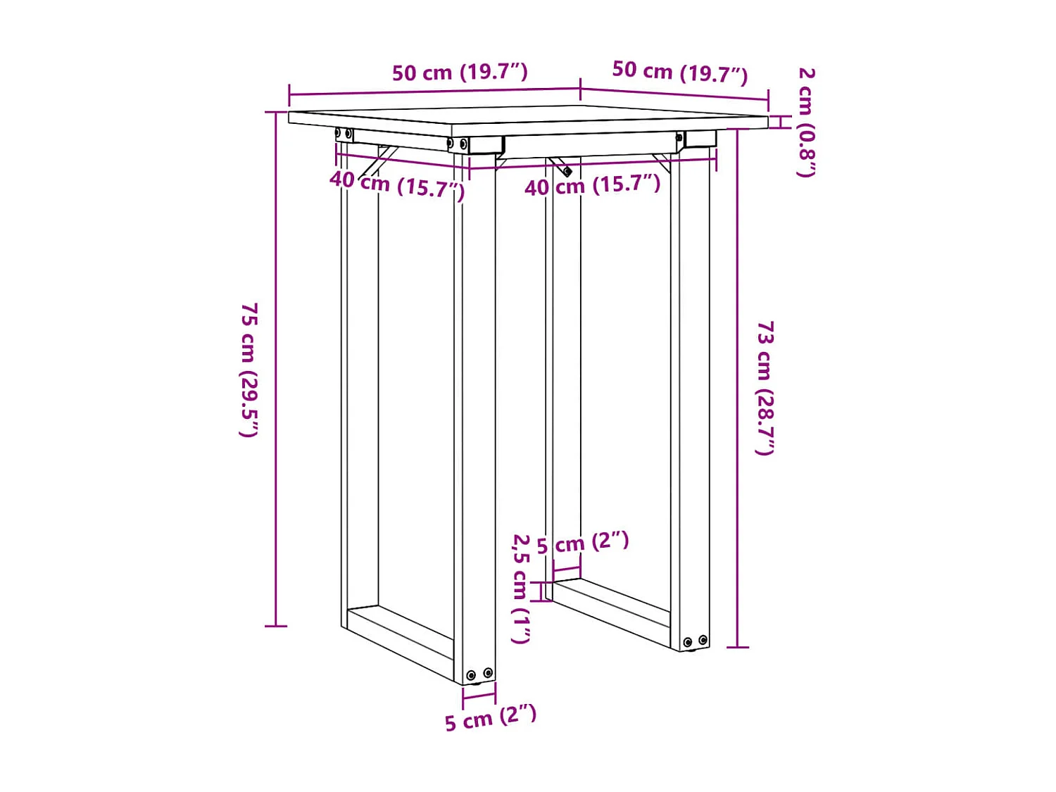 Tavolo da Pranzo Telaio a O 50x50x75 cm Legno Pino e Acciaio