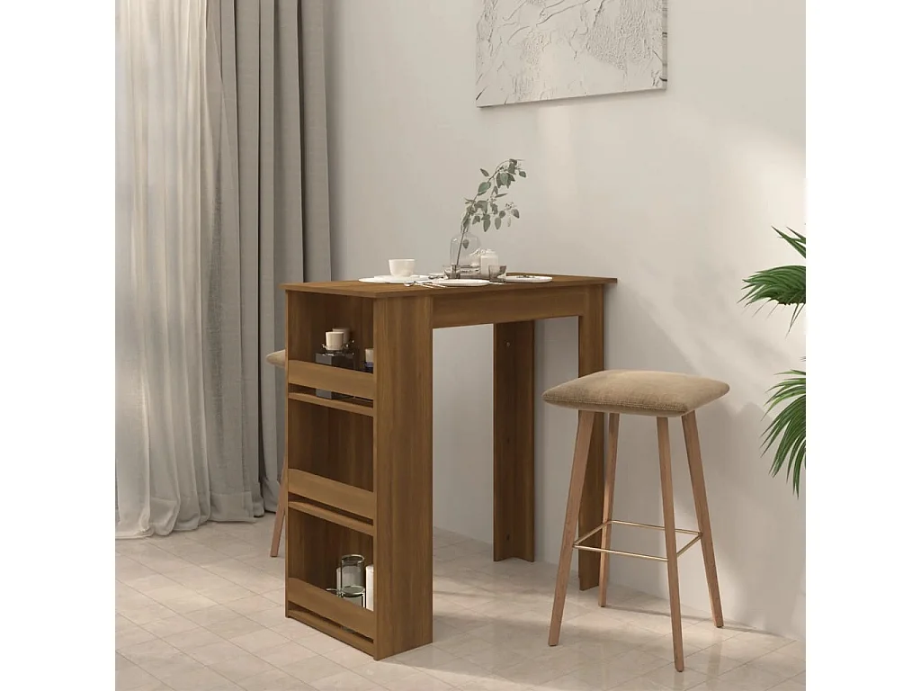 Table de bar et rangement chêne marron bois d'ingénierie