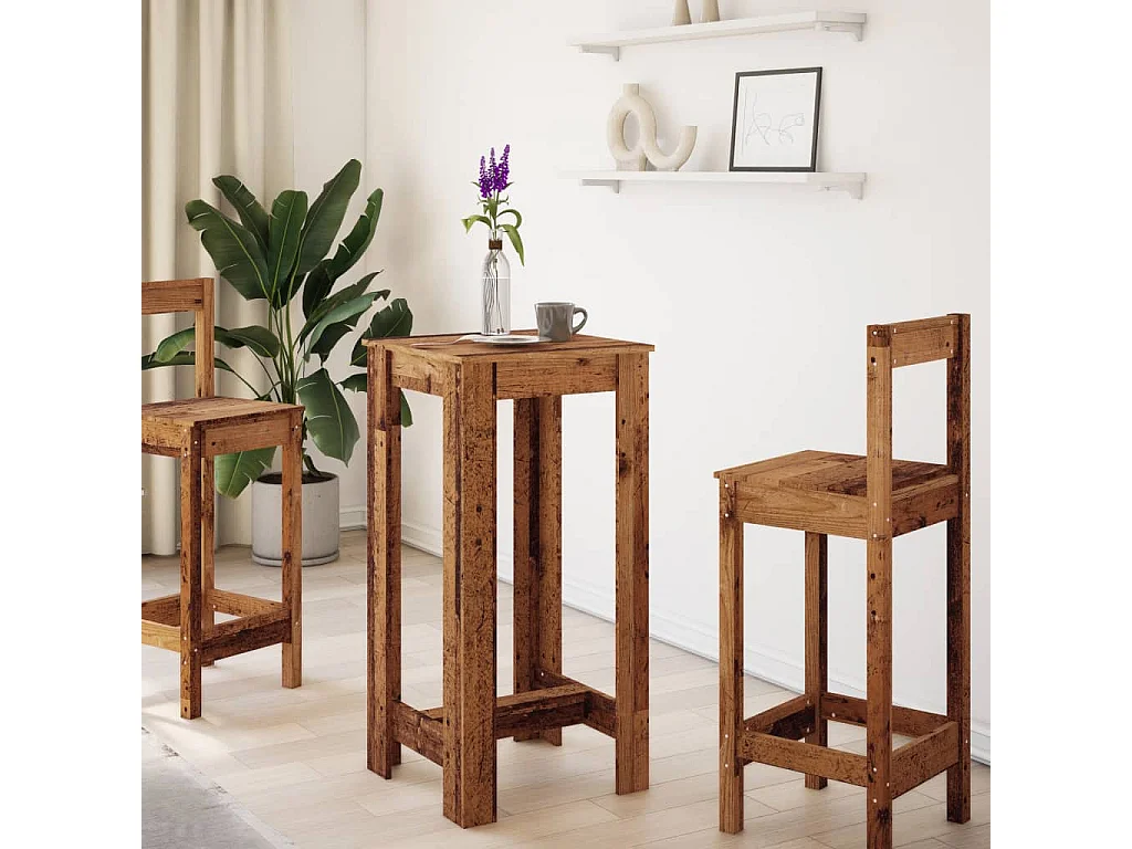 Mesa alta de bar madera de ingeniería envejecida 51x50x103,5 cm
