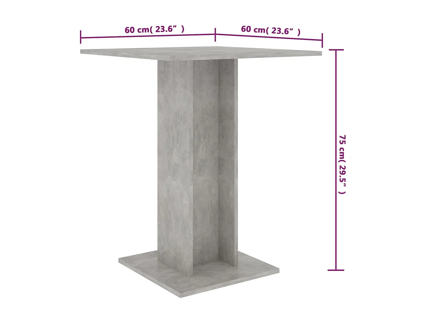 Mesa bistrô 60x60x75 cm derivados de madeira cinzento cimento