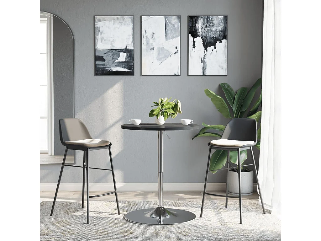 Table de bar noir 60x60x90 cm bois d'ingénierie et acier chromé