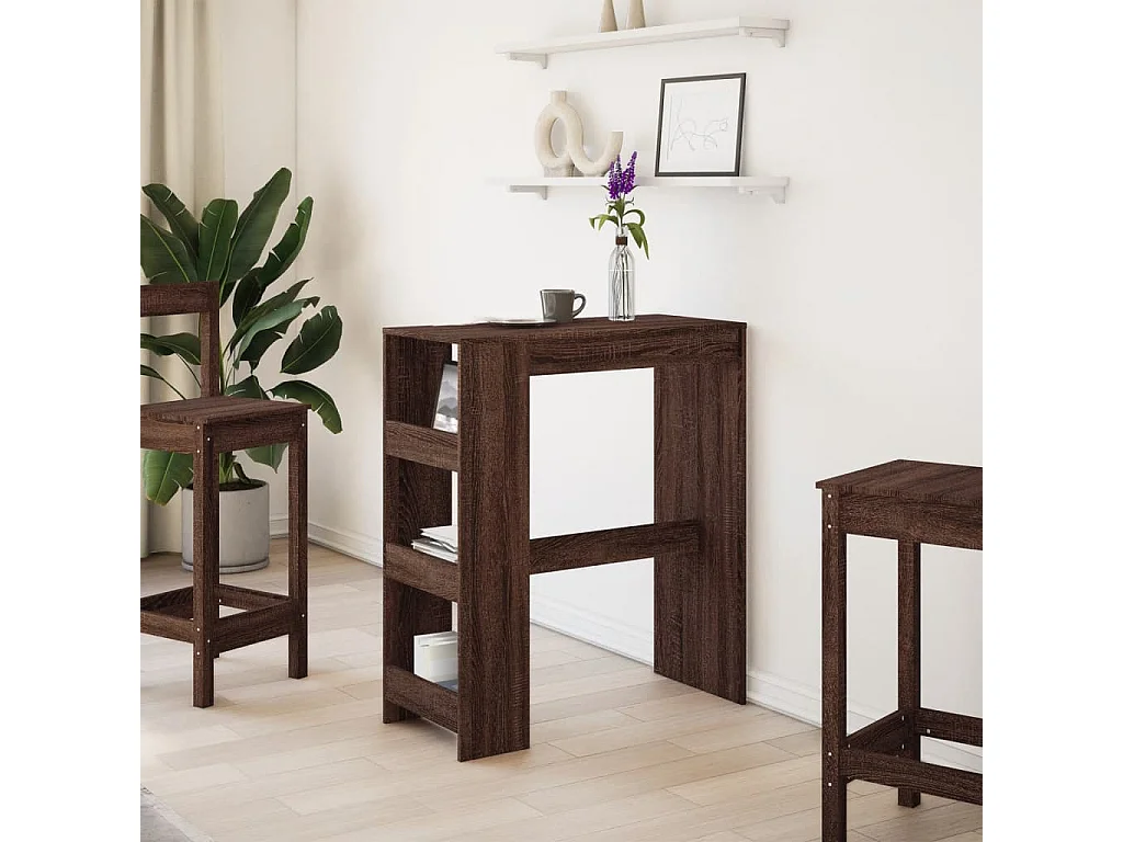 Table de bar avec étagères chêne marron bois d'ingénierie