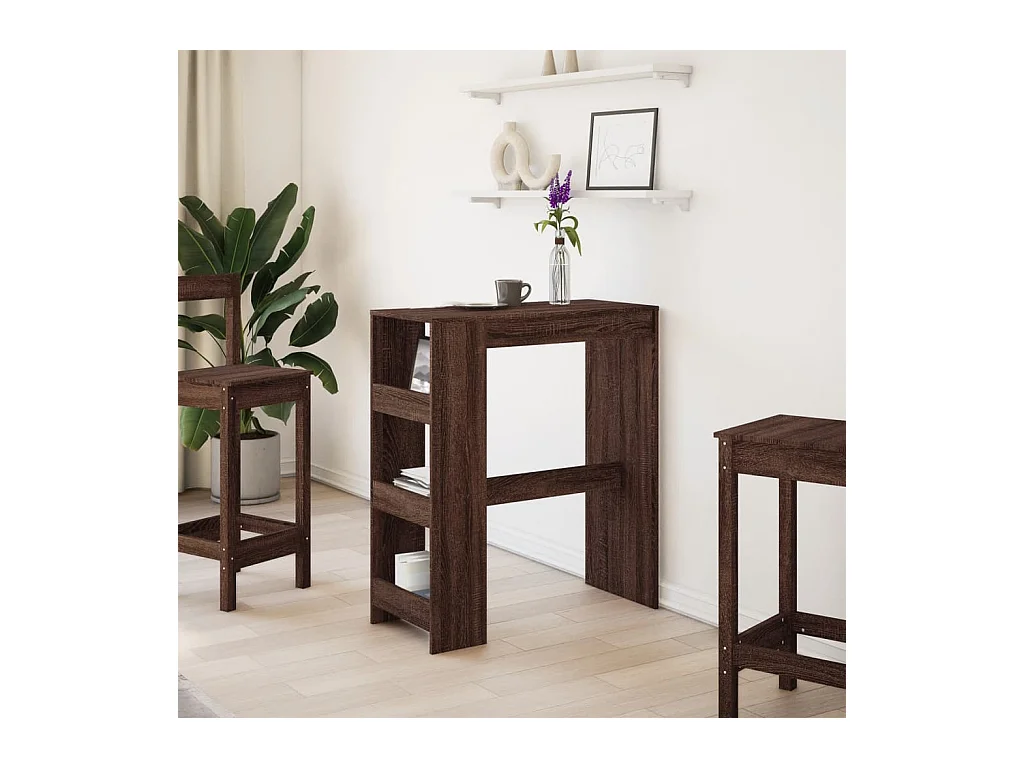 Table de bar avec étagères chêne marron bois d'ingénierie