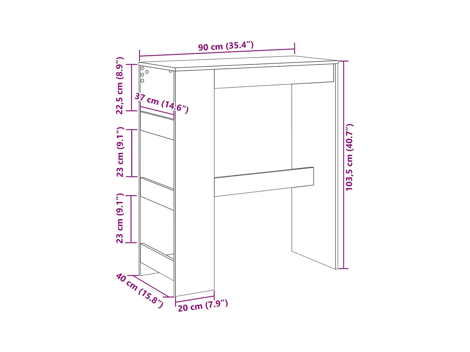 Table de bar avec étagères chêne marron bois d'ingénierie