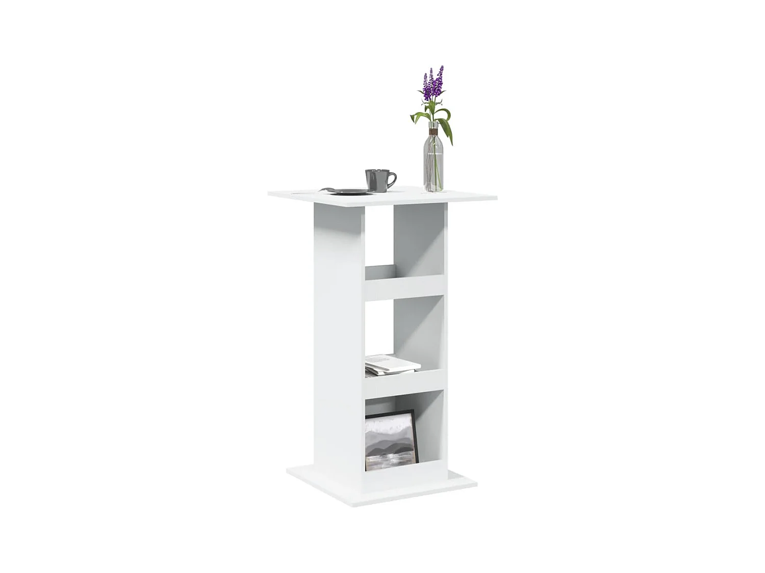 Table de bar avec rangement blanc 60x60x102cm bois d’ingénierie
