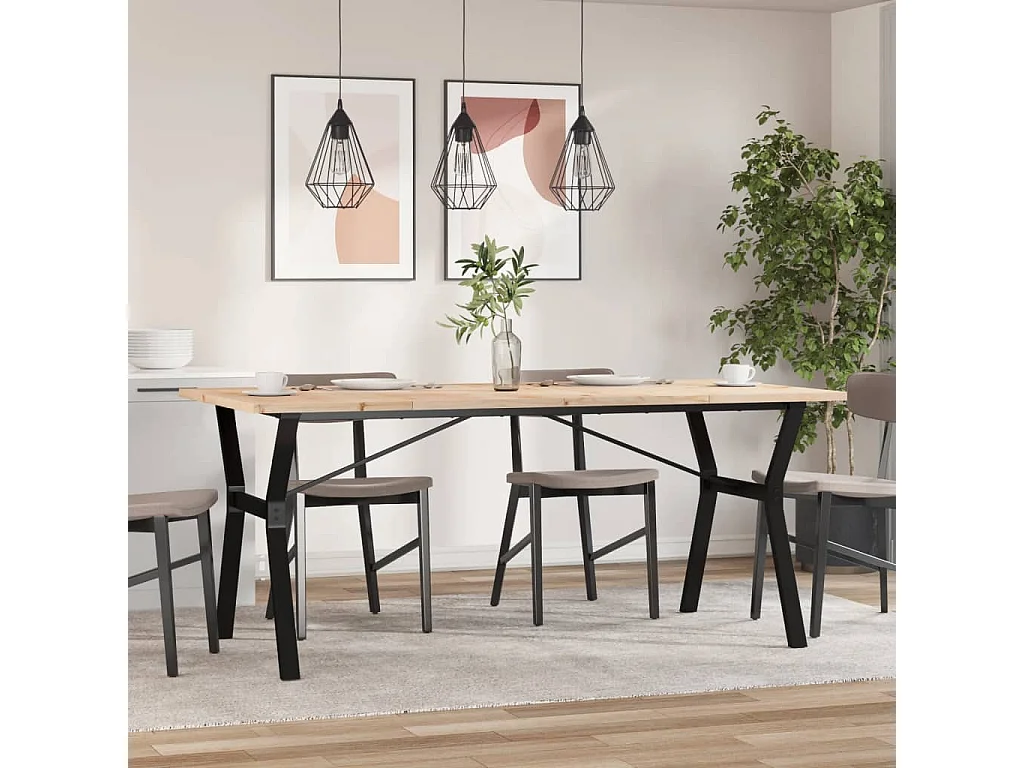 Table à manger cadre en Y 180x90x75,5 cm bois pin massif acier