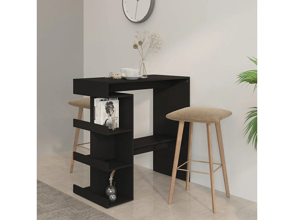 Table de bar avec étagère de rangement Noir Bois d'ingénierie