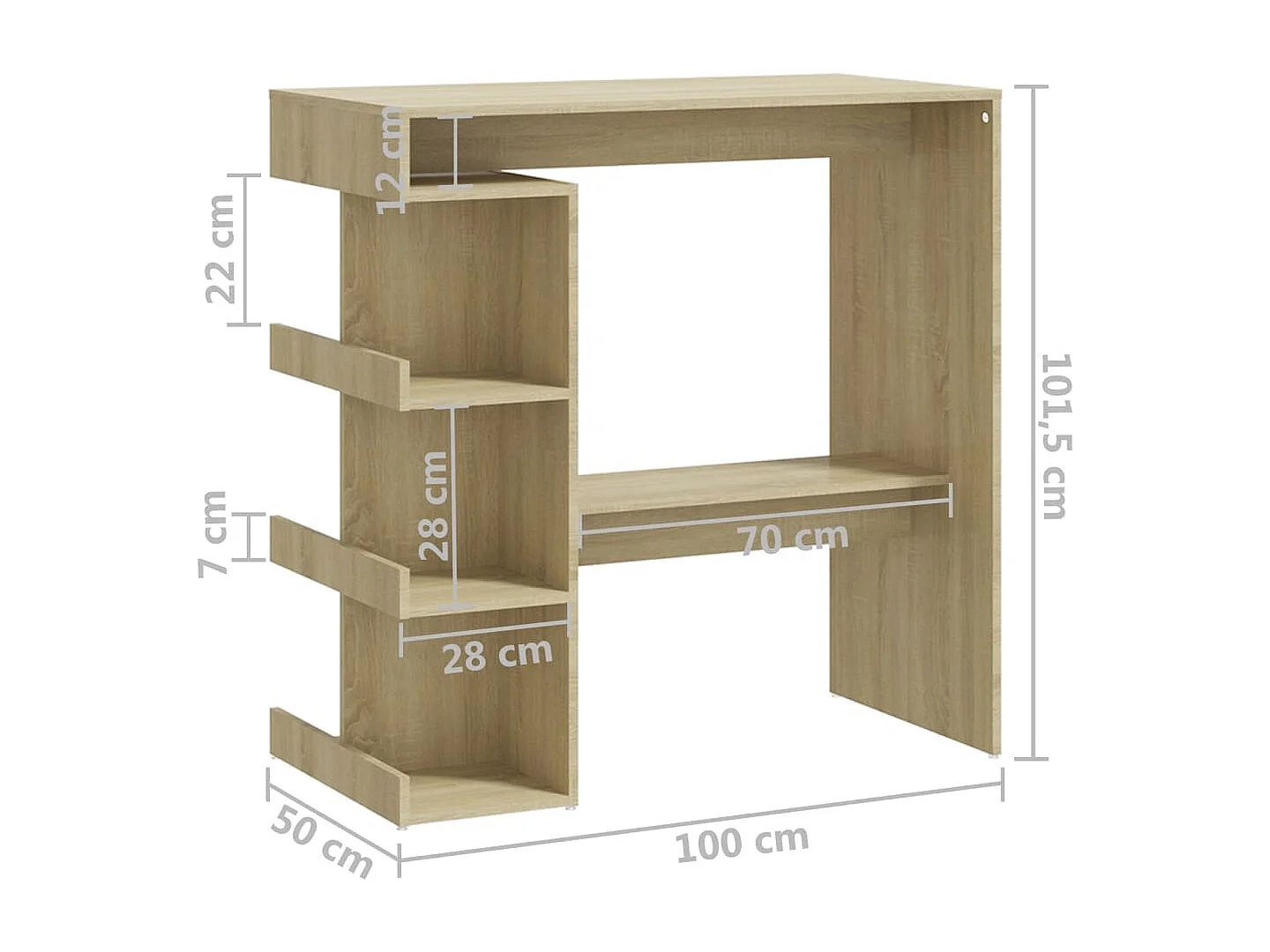 Table de bar étagère de rangement Chêne sonoma Bois ingénierie