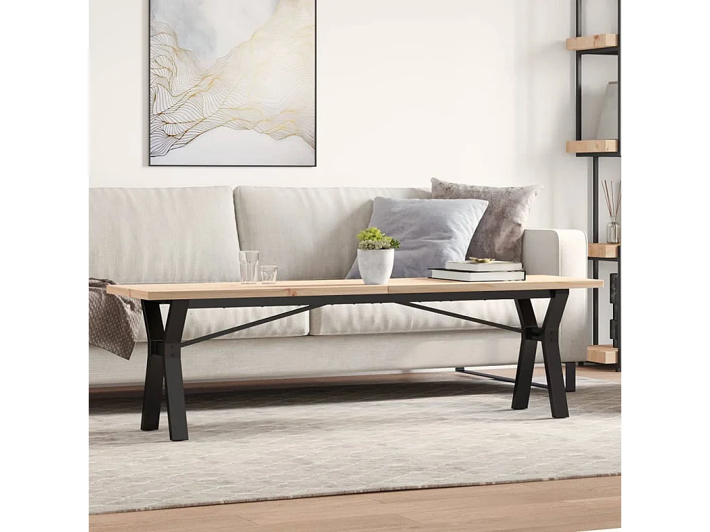Mesa de centro estrutura em Y 160x40x45,5cm pinho/ferro fundido