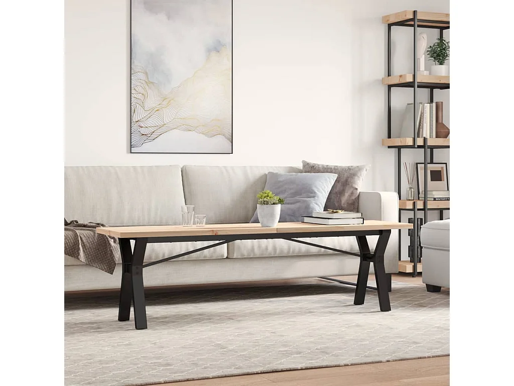 Mesa de centro estrutura em Y 160x40x45,5cm pinho/ferro fundido