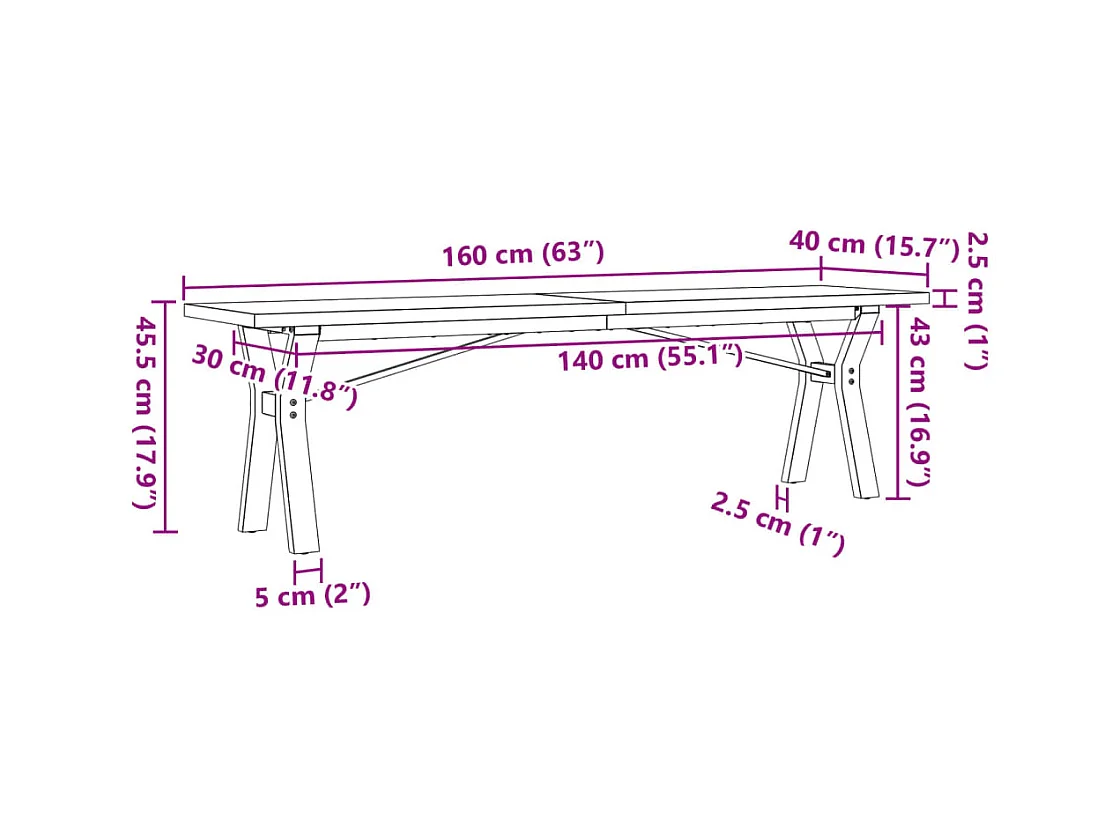 Salontafel Y-frame 160x40x45,5 cm grenenhout en gietijzer