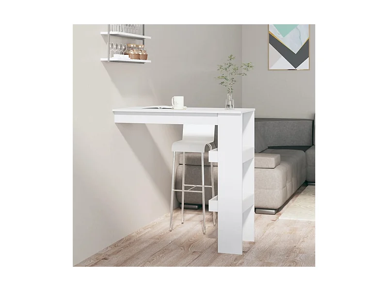 Table bar mural Blanc Brillant 102x45x103,5cm Bois d'ingénierie