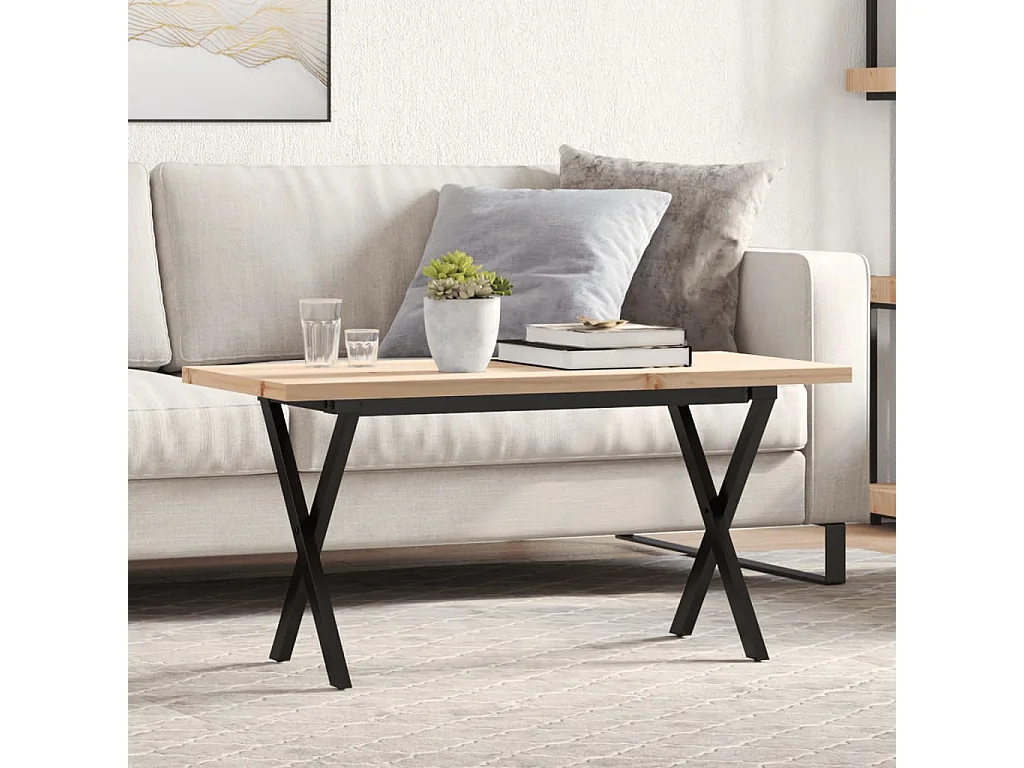 Table basse cadre en X 100x50x45,5 cm bois de pin massif acier