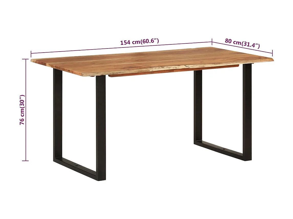 Tavolo da Pranzo 154x80x76 cm in Legno Massello di Acacia