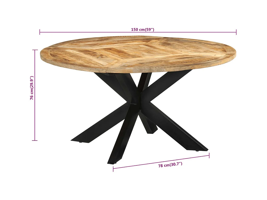 Table à dîner Ø150x76 cm bois de manguier massif brut