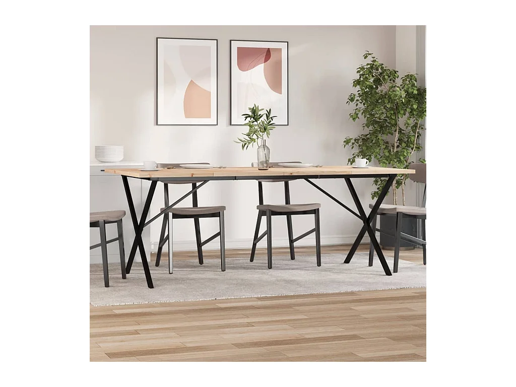 Esstisch X-Gestell 200x100x75,5cm Massivholz Kiefer & Gusseisen