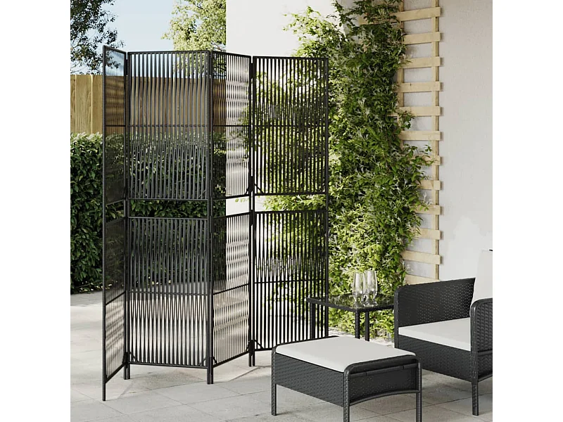Cloison de séparation 4 panneaux noir résine tressée