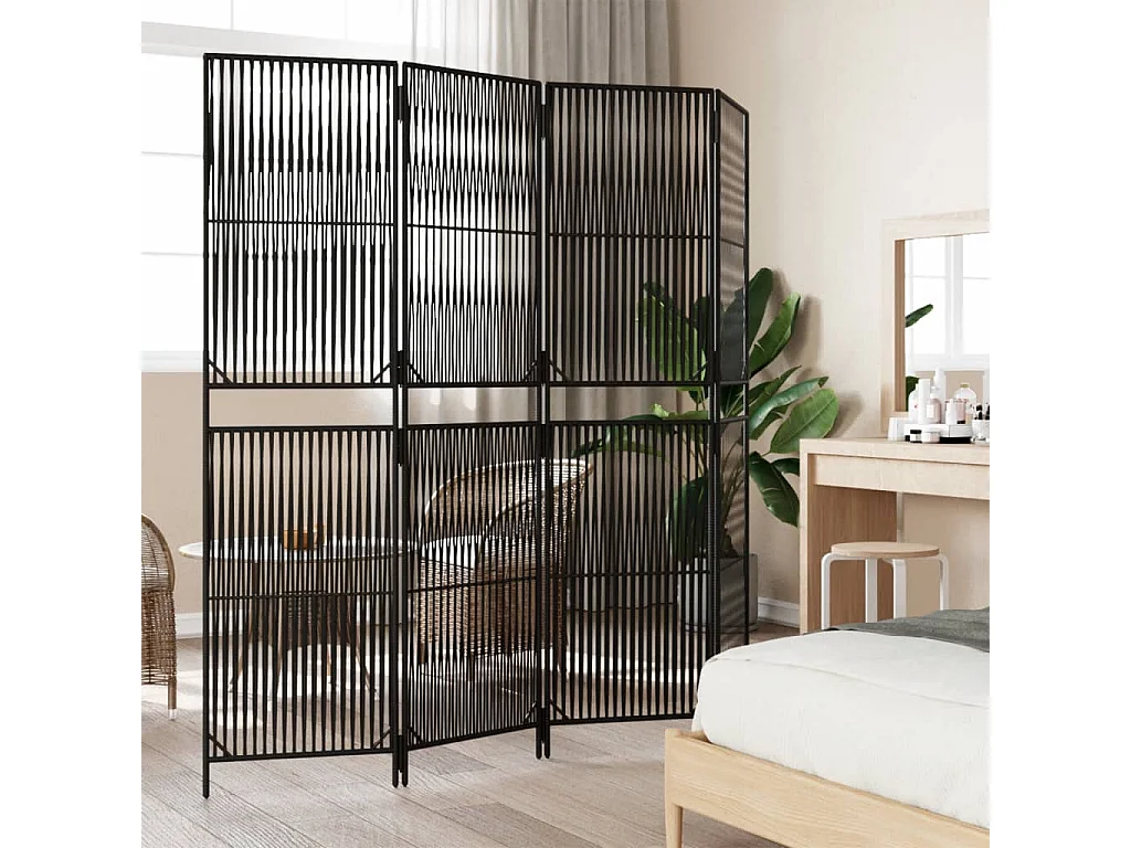 Cloison de séparation 4 panneaux noir résine tressée