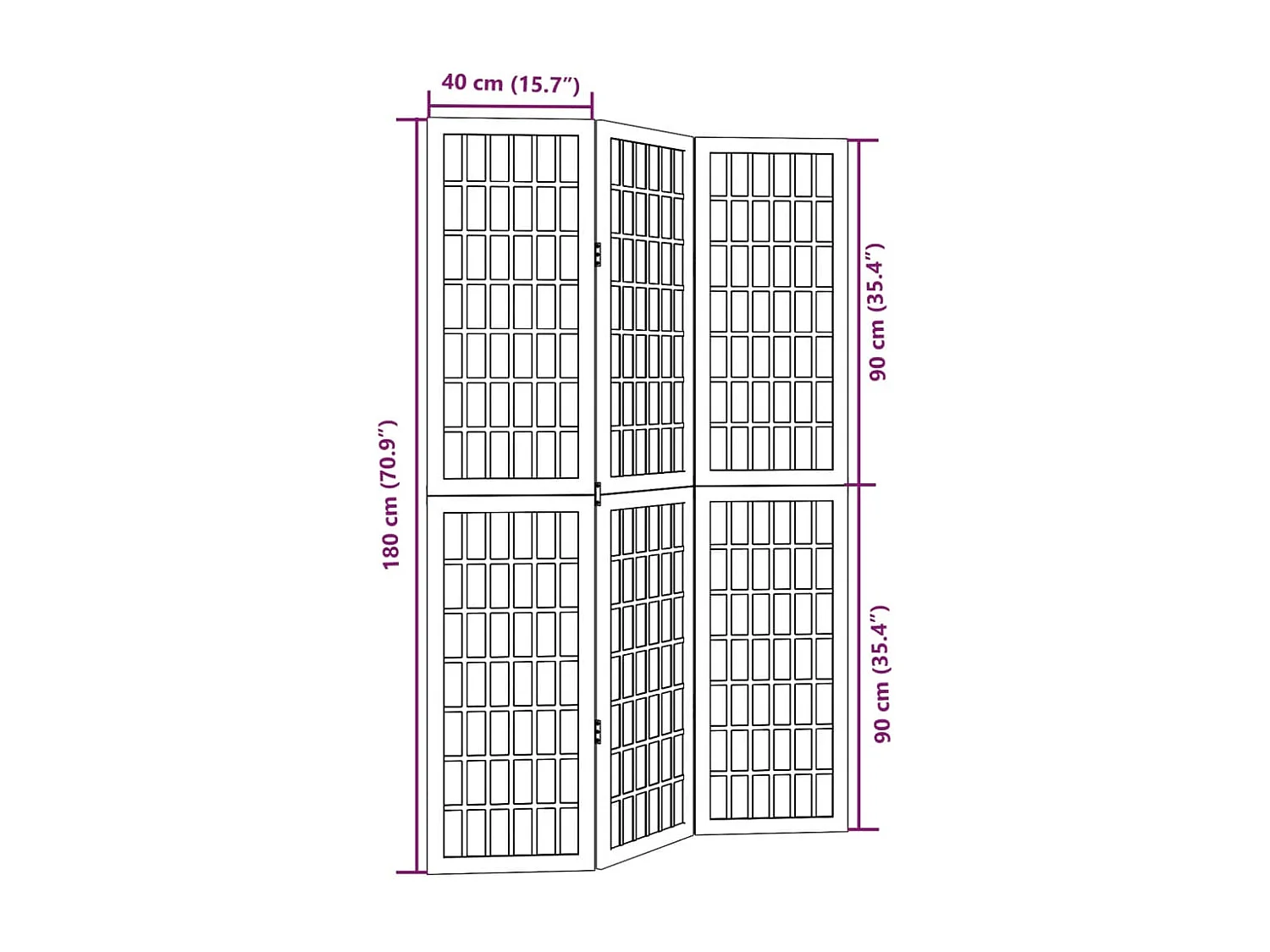 Cloison de séparation 3 panneaux noir bois de paulownia massif