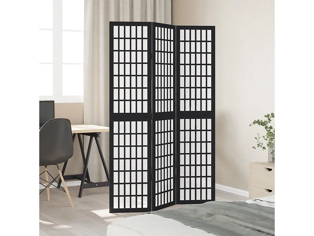 Cloison de séparation 3 panneaux noir bois de paulownia massif