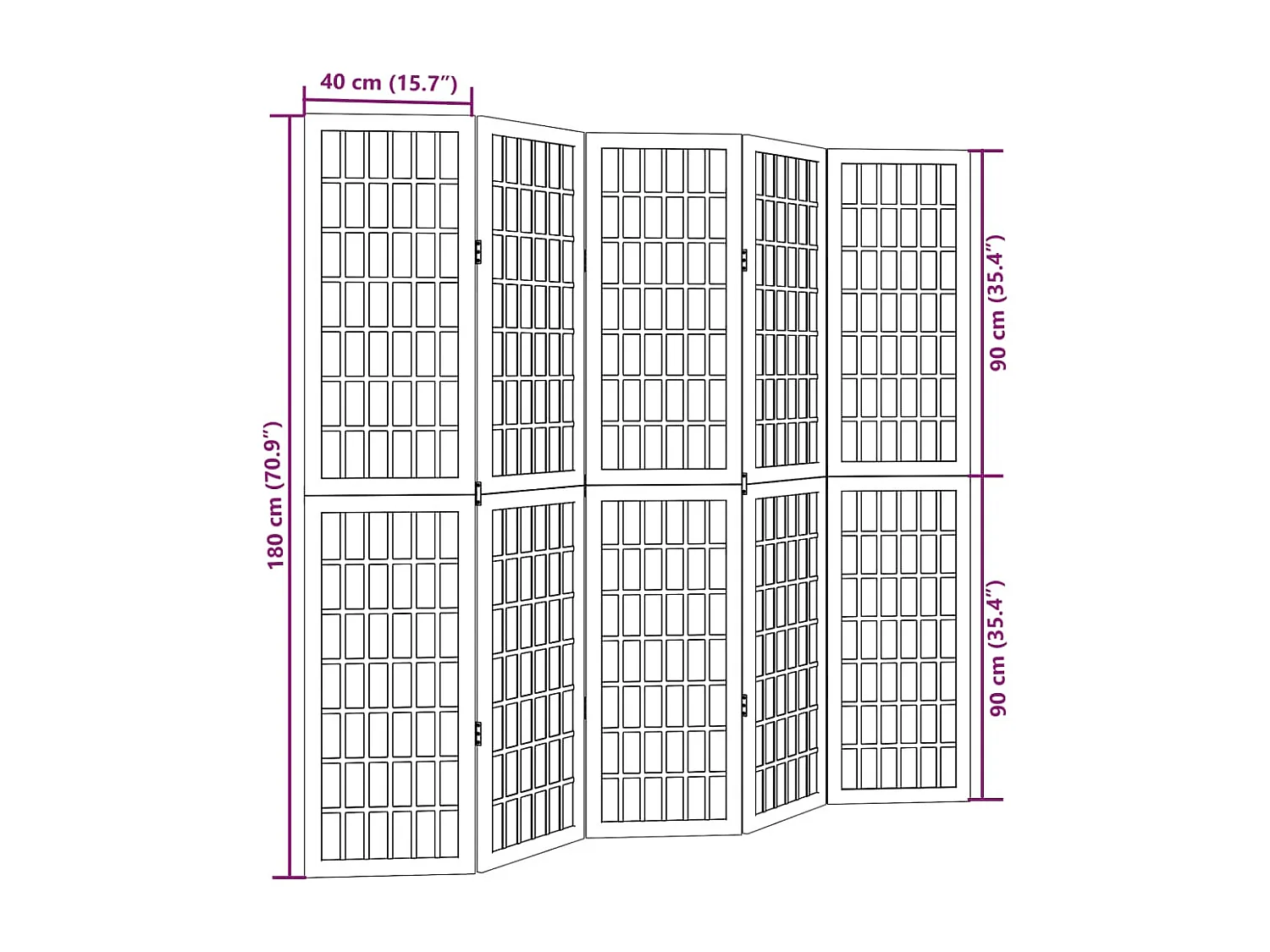 Trennwand 5 Paneele aus weißem massivem Paulownia-Holz