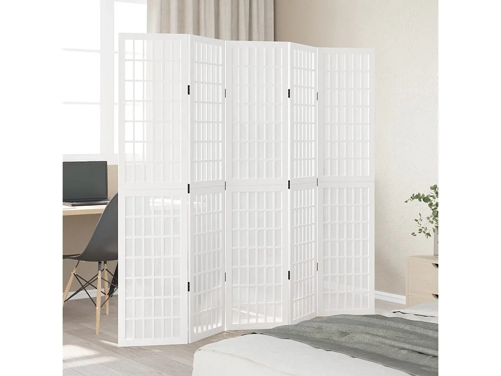 Trennwand 5 Paneele aus weißem massivem Paulownia-Holz