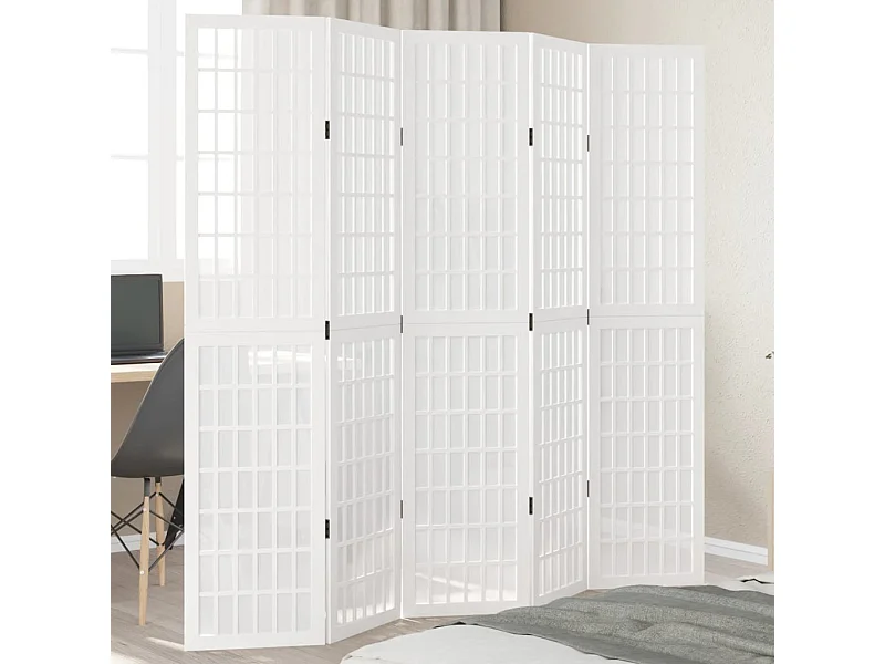 Parete divisoria 5 pannelli in legno massello di paulownia bianco